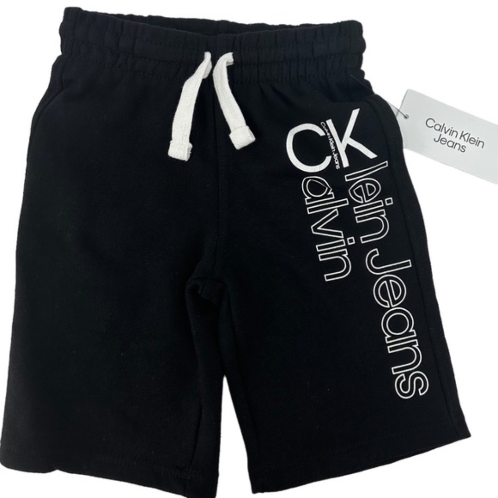 Calvin Klein Jeans Big Boy's Knit Fleece Sweat Shorts, Black Logo Size 5